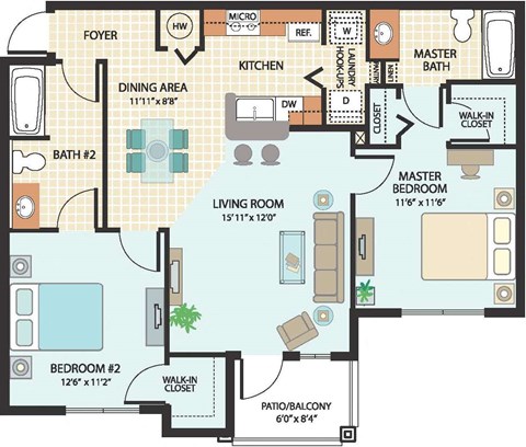 Two Bedroom Floor Plan at Sabal Ridge Affordable Apartments in Tampa FL